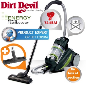 iBood - Dirt Devil EQU Turbo Silence ultrastille muticycloon stofzakloze stofzuiger met gratis parketborstel!