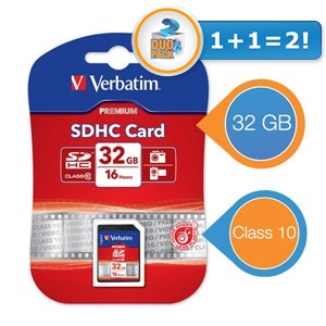 iBood - Duopack 32GB SDHC kaarten Verbatim klasse 10