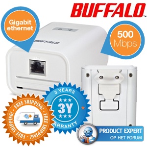 iBood - Duopack Buffalo HomeAV 500Mbit powerline adapters met Gigabit poort iBood - Duopack Buffalo HomeAV 500Mbit powerline adapters met Gigabit poort
