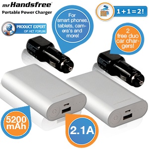 iBood - Duopack mrHandsfree portable power charger 5200 mAh 2.1A + GRATIS Duo Car charger adapter 2.1A iBood - Duopack mrHandsfree portable power charger 5200 mAh 2.1A + GRATIS Duo Car charger adapter 2.1A