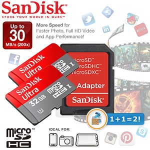 iBood - Duopack Sandisk 32GB Class 10, UHS-I MicroSDHC-kaarten iBood - Duopack Sandisk 32GB Class 10, UHS-I MicroSDHC-kaarten