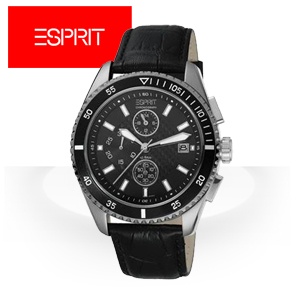 iBood - Esprit herenhorloge Velocity chrono black leather iBood - Esprit herenhorloge Velocity chrono black leather