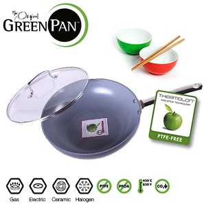 iBood - Green Pan Bali 28 cm wok plus deksel en Thermolon™ antiaanbaklaag