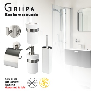 iBood - Griipa badkamer set; ophangen zonder plakken of boren! iBood - Griipa badkamer set; ophangen zonder plakken of boren!