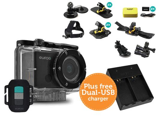 iBood - Guardo 1080p Action camera + veel accessoires + gratis dual USB battery charger iBood - Guardo 1080p Action camera + veel accessoires + gratis dual USB battery charger