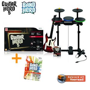 iBood - Guitar Hero 5 Superbundel met Gitaar, Drum en Microfoon en extra Band Hero game voor Wii iBood - Guitar Hero 5 Superbundel met Gitaar, Drum en Microfoon en extra Band Hero game voor Wii