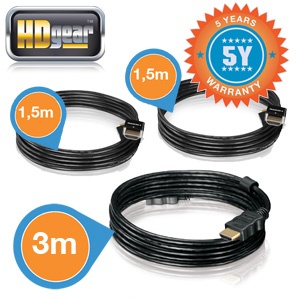 iBood - HDMI kabelbundel (2x HDGear 1.5m + 1x bulk 3m) - 3D en 4K support en 5 jaar garantie iBood - HDMI kabelbundel (2x HDGear 1.5m + 1x bulk 3m) - 3D en 4K support en 5 jaar garantie