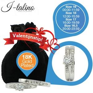 iBood Health & Beauty - 18K witgoud vergulde dubbele ring met 15 echte Stellux zirkonia's ? maat 16,5 (online van 20:00-23:59)