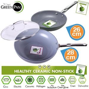 iBood Home & Living - Combipack GreenPan Bali Wok (28 cm) met glazen deksel en braadpan (26 cm) - Thermolon? non-stick technologie