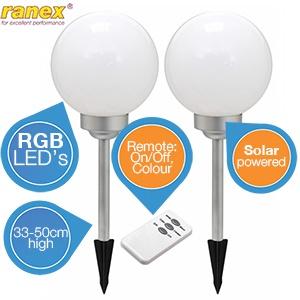 iBood Home & Living - LED Solar grondstekers - set van 2 met RGB en afstandsbediening iBood Home & Living - LED Solar grondstekers - set van 2 met RGB en afstandsbediening