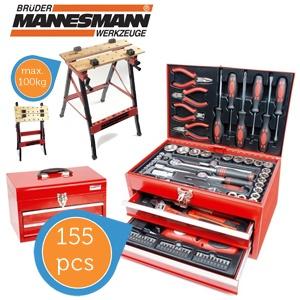 iBood Home & Living - Mannesmann bundel voor mannen: 155-delige gereedschapskist en opklapbare werkbank iBood Home & Living - Mannesmann bundel voor mannen: 155-delige gereedschapskist en opklapbare werkbank