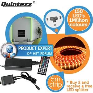 iBood Home & Living - Quintezz 150 RGB LED Strip 5 meter, nieuwe versie met 1 miljoen kleuren! iBood Home & Living - Quintezz 150 RGB LED Strip 5 meter, nieuwe versie met 1 miljoen kleuren!