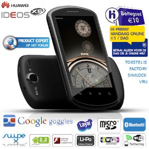 iBood - Huawei Ideos X5 3,8-inch Smartphone (factory sim lock vrij) met Android 2.2, GPS, capacitive touchscreen en 5-megapixel camera iBood - Huawei Ideos X5 3,8-inch Smartphone (factory sim lock vrij) met Android 2.2, GPS, capacitive touchscreen en 5-megapixel camera