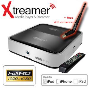 iBood - iXtreamer Hybrid Media Player met 1080p-weergave, 802.11n USB-antenne en iPod / iPhone dock iBood - iXtreamer Hybrid Media Player met 1080p-weergave, 802.11n USB-antenne en iPod / iPhone dock
