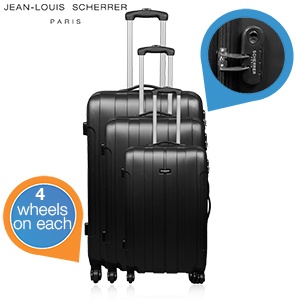 iBood - Jean Louis Scherrer driedelige hard shell trolleyset – type Jane, Zwart iBood - Jean Louis Scherrer driedelige hard shell trolleyset – type Jane, Zwart