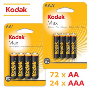 iBood - Kodak Megapack Alkaline Batterijen 96stuks: 72XAA/24xAAA iBood - Kodak Megapack Alkaline Batterijen 96stuks: 72XAA/24xAAA