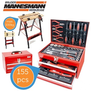 iBood - Mannesmann bundel voor mannen: 155-delige gereedschapskist en opklapbare werkbank