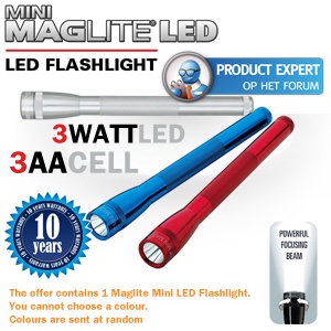 iBood - Mini Maglite 3AA LED zaklamp in rood, zilver of blauw iBood - Mini Maglite 3AA LED zaklamp in rood, zilver of blauw
