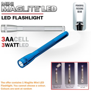 iBood - Mini Maglite 3AA LED zaklamp in zilver of blauw iBood - Mini Maglite 3AA LED zaklamp in zilver of blauw