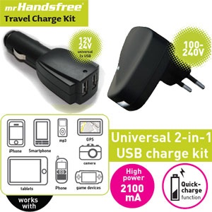 iBood - Mr Handsfree Travel Charge Kit - laadt al uw USB apparaten op! iBood - Mr Handsfree Travel Charge Kit - laadt al uw USB apparaten op!