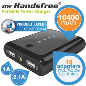 iBood - mr Handsfree universele draagbare PowerCharger 10400 mAh + autolader en reislader iBood - mr Handsfree universele draagbare PowerCharger 10400 mAh + autolader en reislader