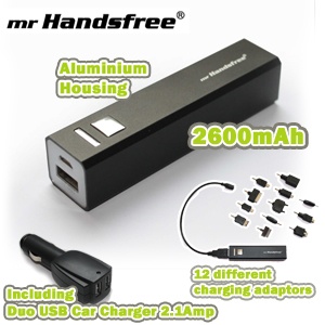 iBood - mr Handsfree Universele Portable Power Charger met 2600 mAh, 12 adapters en duo autolader