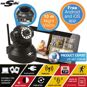 iBood - Mr.Safe draadloze IP Camera, HD 720p, IR-Cut, Plug & Play, SD Card ondersteuning iBood - Mr.Safe draadloze IP Camera, HD 720p, IR-Cut, Plug & Play, SD Card ondersteuning
