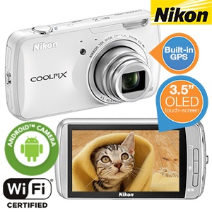 iBood - Nikon COOLPIX S800c digitale camera met Android besturingssysteem, Wi-Fi en GPS, wit