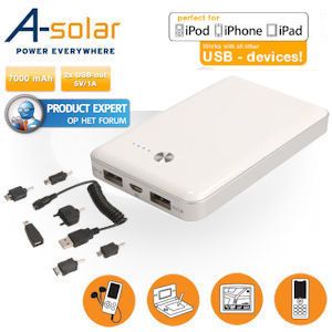 iBood - Onderweg 2 USB apparaten opladen met de A-Solar PowerBank 7000mAh en 2x USB! iBood - Onderweg 2 USB apparaten opladen met de A-Solar PowerBank 7000mAh en 2x USB!