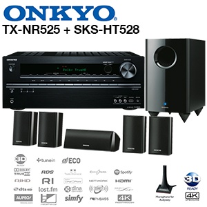 iBood - Onkyo TX-NR525 receiver + 6-delige SKS-HT528 speakerset iBood - Onkyo TX-NR525 receiver + 6-delige SKS-HT528 speakerset