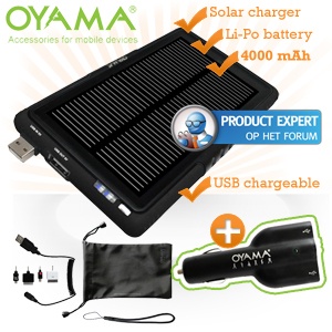 iBood - Oyama Maxi Solar Tablet Hybrid Battery Pack 4000 mAh met dual USB autolader iBood - Oyama Maxi Solar Tablet Hybrid Battery Pack 4000 mAh met dual USB autolader