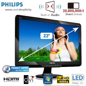 iBood - Philips elegante en 23” grote Full HD LED-monitor met HDMI, ingebouwde audio en SmartContrast iBood - Philips elegante en 23” grote Full HD LED-monitor met HDMI, ingebouwde audio en SmartContrast