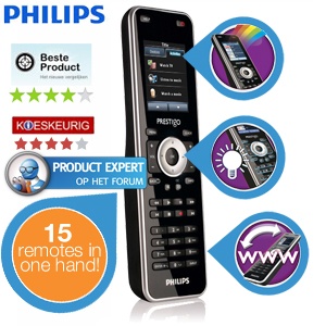 iBood - Philips Prestigo 15-in-1 universele afstandsbediening met 5,6cm LCD-touchscreen iBood - Philips Prestigo 15-in-1 universele afstandsbediening met 5,6cm LCD-touchscreen