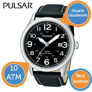 iBood - Pulsar herenhorloge met lederen band