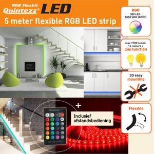 iBood - Quintezz 5m RGB Flexkit LED strip met afstandsbediening iBood - Quintezz 5m RGB Flexkit LED strip met afstandsbediening