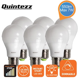 iBood - Quintezz 6-pack dimbare LED lampen – E27-fitting en 550 lumen iBood - Quintezz 6-pack dimbare LED lampen – E27-fitting en 550 lumen