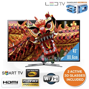 iBood - Samsung 40" 3D LED SMART-TV met 400Hz, ingebouwde WiFi en 2 actieve 3D brillen iBood - Samsung 40" 3D LED SMART-TV met 400Hz, ingebouwde WiFi en 2 actieve 3D brillen