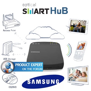 iBood - Samsung Optical Smart Hub; een streaming, DVD-brandend, Wi-Fi accespoint met DLNA iBood - Samsung Optical Smart Hub; een streaming, DVD-brandend, Wi-Fi accespoint met DLNA