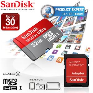 iBood - SanDisk 32 GB Mobile Ultra Micro SDHC, 30 MB/s met SD adapter, Retail iBood - SanDisk 32 GB Mobile Ultra Micro SDHC, 30 MB/s met SD adapter, Retail