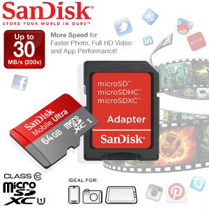 iBood - Sandisk microSDXC 64 GB kaart met adapter klasse 10 / UHS-1 iBood - Sandisk microSDXC 64 GB kaart met adapter klasse 10 / UHS-1
