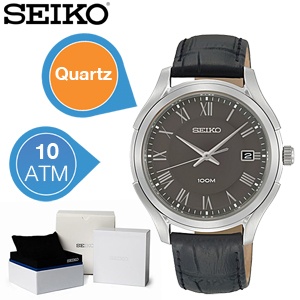 iBood - Seiko herenhorloge met lederen band – Zwart