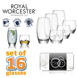 iBood - Set van 16 Royal Worcester kwarx designglazen; behouden altijd hun glans! iBood - Set van 16 Royal Worcester kwarx designglazen; behouden altijd hun glans!