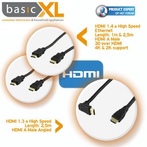 iBood - Set van 3 HDMI kabels: 2x HDMI 1.4a (1&2,5m) en 1x HDMI 1.3a (2,5m) met haakse aansluiting, 5 jaar garantie iBood - Set van 3 HDMI kabels: 2x HDMI 1.4a (1&2,5m) en 1x HDMI 1.3a (2,5m) met haakse aansluiting, 5 jaar garantie