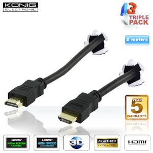 iBood - Set van 3 König HDMI 1.4 High Speed kabels (2m) met vergulde connectors en Ethernet, 5 jaar garantie iBood - Set van 3 König HDMI 1.4 High Speed kabels (2m) met vergulde connectors en Ethernet, 5 jaar garantie