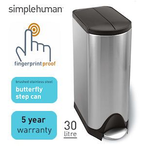 iBood - Simplehuman Vuilnisbak Butterfly Step Can 30 Liter iBood - Simplehuman Vuilnisbak Butterfly Step Can 30 Liter