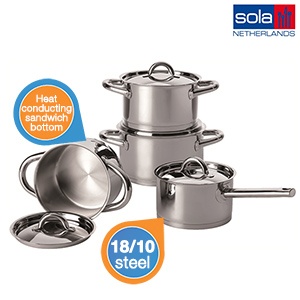 iBood - Sola 4-delige pannenset Sierra met deksels van 18/10 staal iBood - Sola 4-delige pannenset Sierra met deksels van 18/10 staal