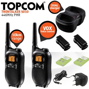 iBood - Topcom Twintalker 5010 met 10 Km bereik, 8 kanalen, 38 subkanalen, VOX functie en tafellader iBood - Topcom Twintalker 5010 met 10 Km bereik, 8 kanalen, 38 subkanalen, VOX functie en tafellader
