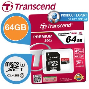 iBood - Transcend Premium 64GB MicroSD Class 10/UHS-1 met SD adapter iBood - Transcend Premium 64GB MicroSD Class 10/UHS-1 met SD adapter