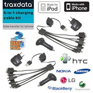 iBood - Traxdata 6-in-1 Multi Oplader Duo Pack voor thuis en in de auto