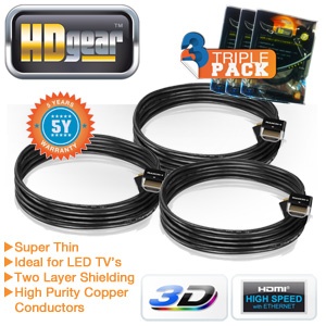 iBood - Triplepack HDGear ultra dunne HDMI 1.4 kabels van 2m met 10,2 Gbit/s datarate en 5 jaar garantie